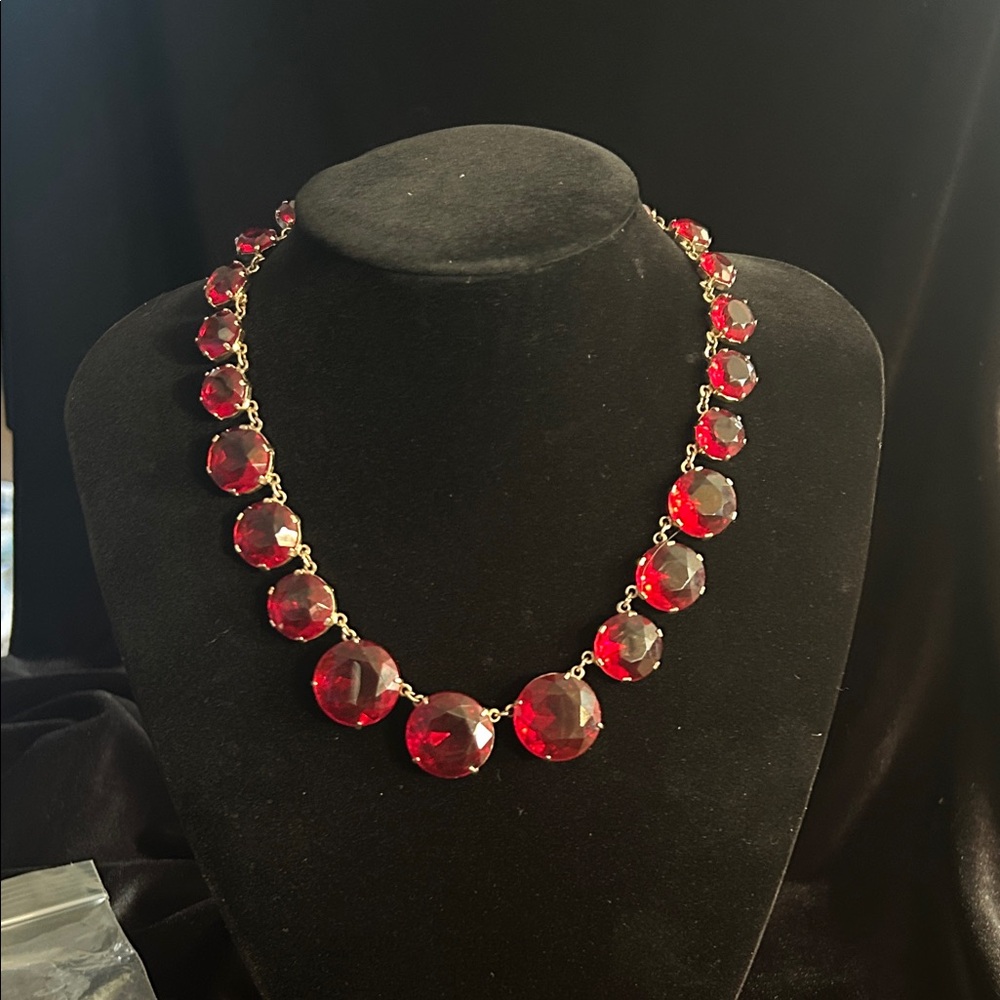 Vintage 1940s Ruby Red Faceted Glass Rivière Necklace